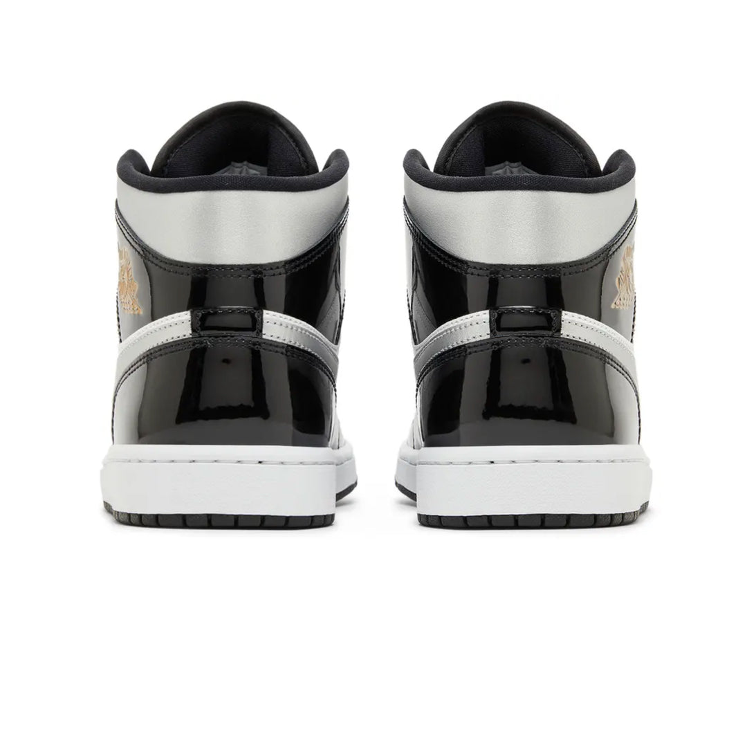 Jordan 1 Mid SE Patent Black White Metallic Silver Metallic Gold