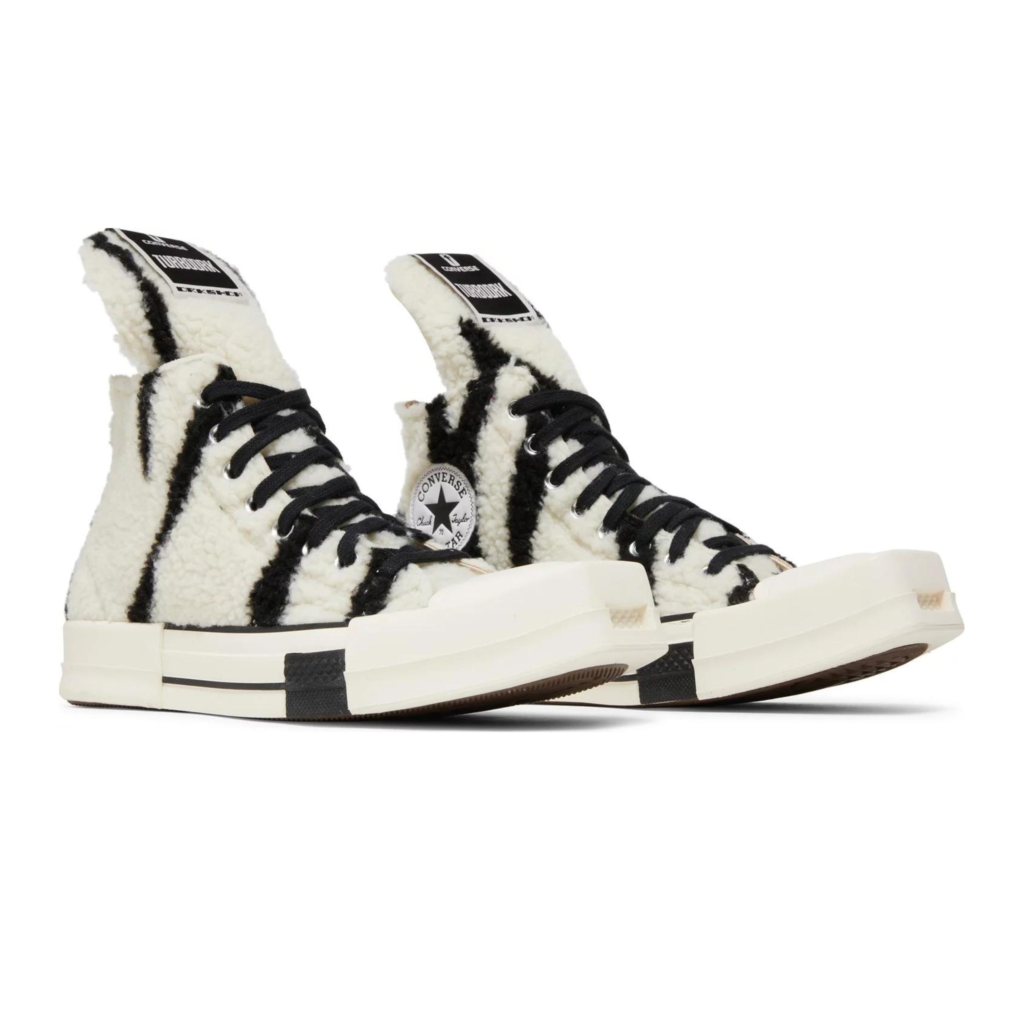 Converse TURBODRK Chuck Taylor All Star 70 Hi Rick Owens DRKSHDW Sherpa Zebra Print White Black