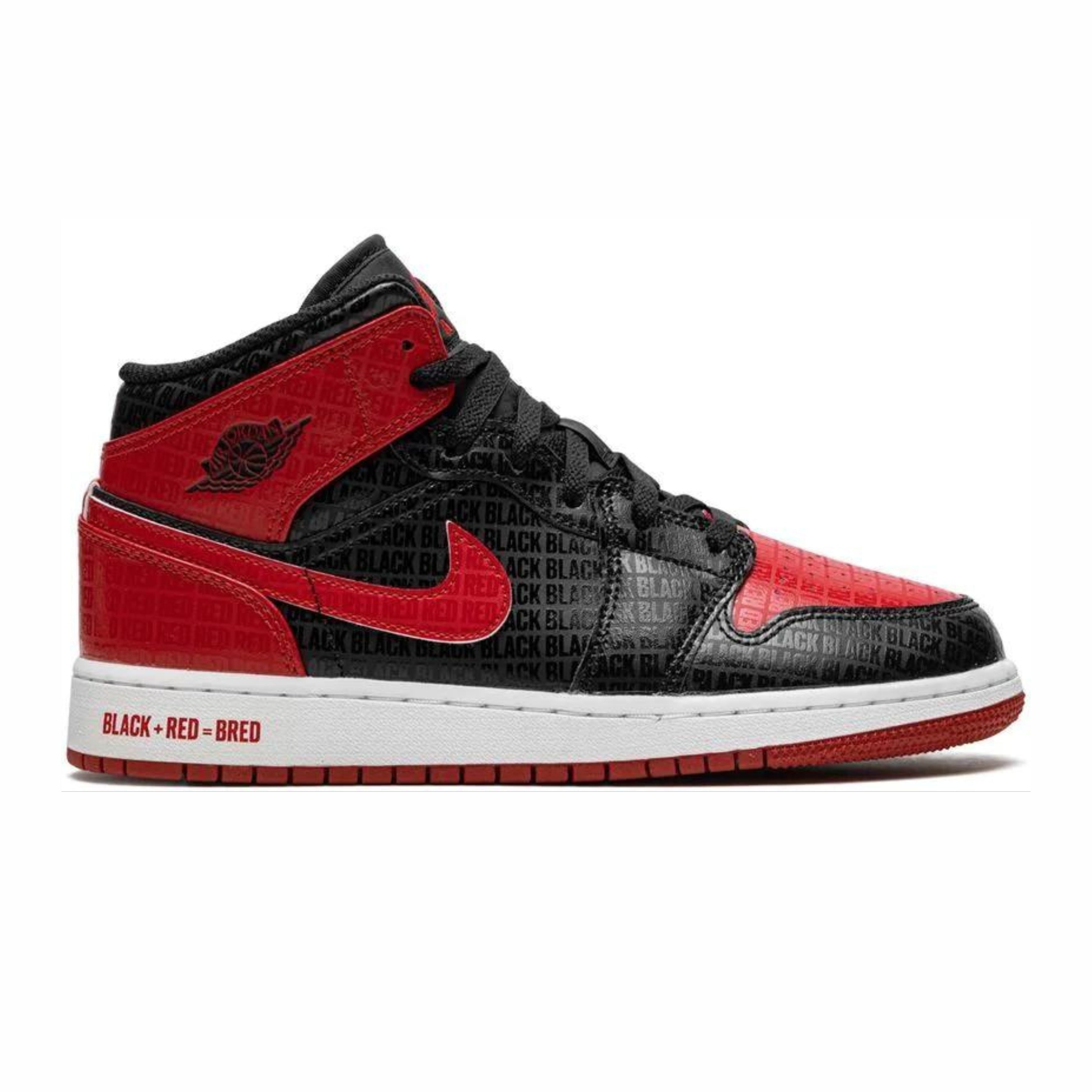 Nike Jordan 1 Mid (GS) Bred Text